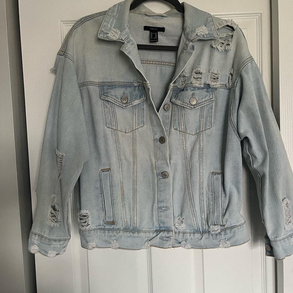 Forever 21 Light Blue Distressed Jean Jacket